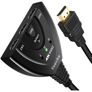 Yeecka HDMI Splitter Switch HDMI 4K 60Hz Sdoppiatore HDMI Alluminio Switch Splitter 3 in 1 Out, Supporta 4K 3D 1080P UHD HDCP 2.2 Splitter Per TV/Blu-ray/Firestick/Xbox/PS3/4/5-Plata