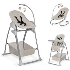 hauck Sit N Relax 3in1, Beige - Seggiolone Pappa Evolutivo da 0 Mesi a 15 kg con Sdraietta con Arco Giochi e Seduta con Vassoio Regolabili in Altezza, Ruote, Pieghevole, Cesto Portaoggetti