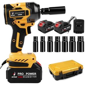 Victool Avvitatore elettrico a percussione a batteria, 650 Nm, 21 V, con 7 bussole e 2 batterie da 4,0 Ah, per vite e dado, auto, camion, pneumatici di rimozione