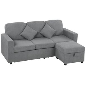 HOMCOM Divano Angolare 3 Posti Modulare 196x139x85 cm Grigio Chiaro
