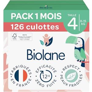 BIOLANE - Pannolini mutandine - Taglia 4 (8-15 kg) - Zero perdite per 12 ore - Confezione 1 mese - 126 Pannolini Pants - Made in France