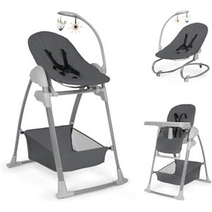 hauck Sit N Relax 3in1, Grigio Scuro - Seggiolone Pappa Evolutivo da 0 Mesi a 15 kg con Sdraietta con Arco Giochi e Seduta con Vassoio Regolabili in Altezza, Ruote, Pieghevole, Cesto Portaoggetti