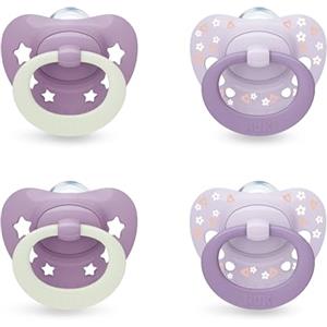 NUK First Choice Classic Day & Night Succhietto per Bambini | 6-18 Mesi | Succhietti Ortodontici che si Illuminano al Buio | Accettati dal 95% dei Bambini** | Viola | Confezione da 4