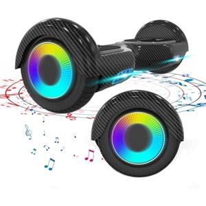 ELEKGO Hoverboard 6,5 pollici con altoparlante Bluetooth Scooter autobilanciato, motore colorato, luci a LED per bambini (Carbon-Black)