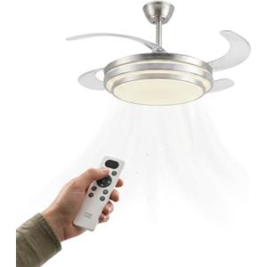 Avilia - Ventilatore da Soffitto con Pale Retrattili - Diametro 106 cm in Ferro/ABS - LED 72W Dimmerabile 3 Tonalità di Luce Integrata Calda Naturale e Fredda - 6 Velocità, Telecomando e Timer 2h