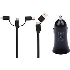 NK Caricabatteria da auto multifunzione 6 in 1, cavo USB compatibile con iPhone e Android, connettore Lightning, USB-C e Micro USB, cavo da 1 m, ricarica rapida per accendisigari da auto