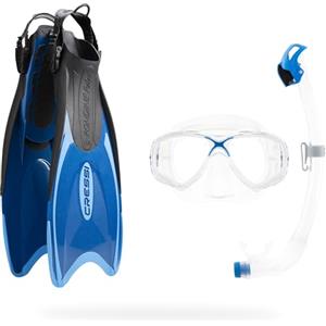 CRESSI dal 1946 - Palau Marea Dry Bag - Set da Snorkeling per Adulti include Pinne Regolabili Palau, Maschera Marea, Snorkel Seal dry, Borsa Trasporto - Blu/Azzurro - S/M_EU 38/41