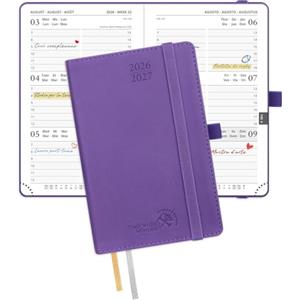 POPRUN Agenda 2026 2027 Settimanale Piccola 16 x 10,5 cm, Diario Scuola A6 17 Mesi da Ago.2026 a Dic.2027, Copertina Morbida in Pelle Vegana, Carta Spessa da 80 GSM, Viola