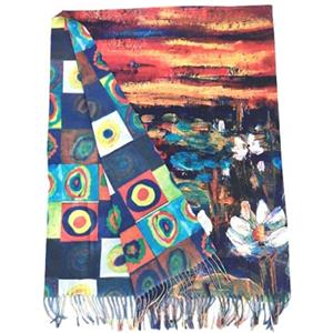 TF Sciarpa viscosa doppia stampa studio sul colore Kandinskij ninfee rosse monet regalo donna compleanno natale arte moda stola foulard Pashmina Coprispalle