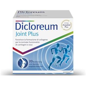 Dicloreum Alfasigma Dicloreum Joint Plus, Integratore Articolazioni con Glucosamina, Condroitina e Collagene, Polvere, 20 Bustine, Gusto Agrumato, Supporto Osseo e Articolare