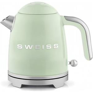SWEISS Bollitore elettrico vintage KTS7, 1 L, acciaio inossidabile,compatto,pratico, 1200 W, ebollizione rapida, indicatore livello dell'acqua graduato,spegnimento automatico,base girevole 360°, verde