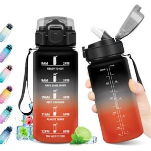 KollyKolla Borraccia 500ml, Borraccia con Cannuccia, Bottiglia Riutilizzabile, Borraccia Sportiva con Marcatori Temporali, Bottiglia senza BPA, A Prova di Perdite, Borraccia Sport per Bambini, Scuola, Ufficio