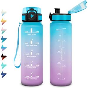 KollyKolla Borraccia Bambina 500ml, Borraccia Motivazionale con Filtro, a Prova di Perdite, Leggera e Facile da Tenere, Bottiglia Acqua Sportiva con Indicatore del Tempo, Bottiglia per Bambini, Campeggio