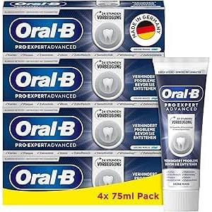 Oral-B Pro-Expert Advanced Dentifricio, 24 ore di prevenzione della placca, menta verde, prodotto in Germania, dentifricio, confezione da 4 x 75 ml