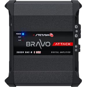 Stetsom Bravo Attack 3000 1 Ohm Mono Amplificatore per auto, 3000.1 3K Watt RMS, 1Ω Stabile Car Audio, Full Range HD Qualità del suono, 3000x1, Crossover & Bass Boost, Altoparlante stereo auto MD