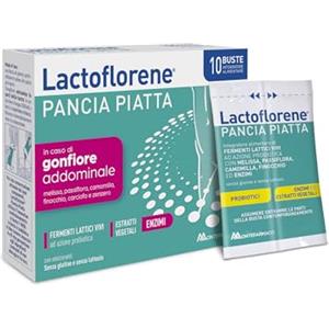 Lactoflorene Pancia Piatta, Fermenti Lattici, Probiotici, Senza Glutine Senza Lattosio Integratore con Probiotici, Enzimi ed Estratti vegetali (Finocchio) per il Gonfiore addominale (10 Bustine)