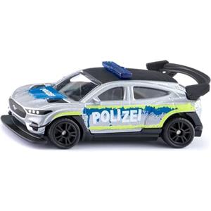 Siku 1110 Ford Mustang Mach-E 1400 Custom, macchinina della polizia dal design realistico, carrozzeria in metallo, argento-blu, modello di auto elettrica per bambini