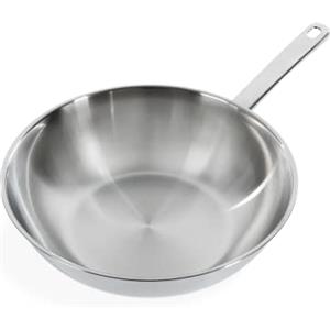 BK Bright Padella Wok in Acciaio Inox 28 cm, Esterno Lucido, Manico Stay Cool, Cottura Professionale, Induzione, Forno Sicuro fino a 230°C, Utensili in Metallo Sicuri, Lavastoviglie, Argento