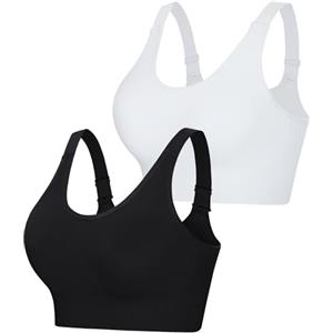 Leversic Top Palestra Donna Reggiseno Sportivo con Spalline Larghe Regolabili Schiena Reggiseni Sportivi Supporto Medio-Alto Running, Fitness, Yoga Nero+Rosso+Viola S