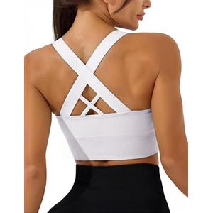 Leversic Reggiseno Sportivo Donna Top Fitness Imbottito Senza Ferretto Push Up per Palestra Yoga Jogging Gym Bianco XL