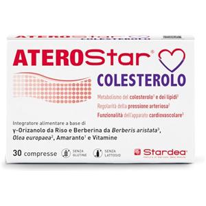 STARDEA Srl Aterostar Colesterolo - Integratore con Berberina 500 mg - 30 giorni - Integratore senza riso rosso fermentato, Monacolina K, con γ-Orizanolo, Olea Europaea e Vitamina B6 E B12 - 30 cpr - Stardea
