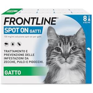 FRONTLINE Spot On, 4 e 4 Pipette, Gatto, Antiparassitario per Gatti e Gattini di Lunga Durata, Protegge da Zecche, Pulci e Pidocchi, Antipulci in Confezione da 8 Pipette da 0.5 ml