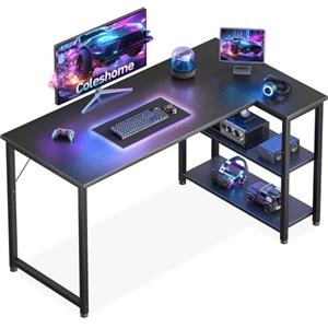 Coleshome Scrivania Gaming, 120x70 cm Scrivania Angolare con Ripiano Portaoggetti Reversibile, Scrivanie a L Salvaspazio, Adatta come Scrivanie Computer Negli Angoli della Casa, Nero