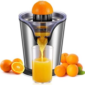 FOHERE Spremiagrumi Elettrico con Leva Professionale, 2 Coni per Frutti Grandi e Piccoli, Beccuccio Salvagoccia, 100W Motore Silenzioso, BPA Free, Nero/Grigio