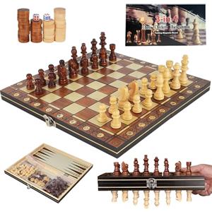 DBAATTZ Scacchiera Magnetica Portatile, 29 x 29cm Set di Scacchi 3 in 1, Pieghevole Scacchi e Dama Magnetici, Scacchiera Magnetica in Legno, 3 in 1 Scacchiera Pieghevole, per Feste Attività di Famiglia
