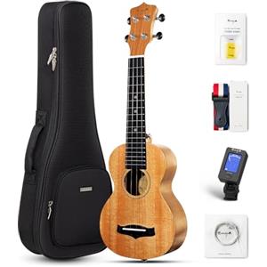 Enya Ukulele Soprano EUS-25D da 21 pollici con top in mogano massello - Kit per principianti con custodia, accordatore, tracolla, corde, plettro - Qualità del suono professionale per principianti e