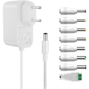 Tonton Adattatore AC 12 V 2 A, alimentatore di rete AC220 V a DC12 V 500 mA 1000 mA 1500 mA 2000 mA driver di potenza 5,5 mm con 8 adattatori di alimentazione DC adattatore AC (DC12 V ~ 2 A) bianco