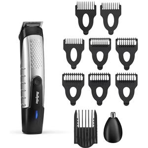 BaByliss Lithium Power Regolabarba — Kit grooming cordless con lame in acciaio inox, rifinitore naso & orecchie, 14 lunghezze di taglio (0,5-10 mm), ricarica USB, autonomia 80 minuti, T812E
