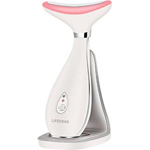 LiFECOKO Massager per viso elettrico Antirughe, massaggiatore di bellezza per il viso e il collo, Massager del dispositivo tonificante per il, Ricaricabile USB portatile (Bianco)
