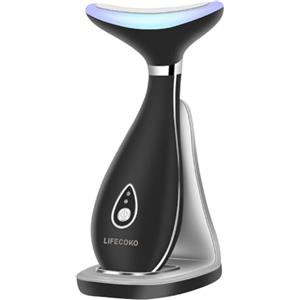 LiFECOKO Massager per viso elettrico Antirughe, massaggiatore di bellezza per il viso e il collo, Massager del dispositivo tonificante per il, Ricaricabile USB portatile (nero)