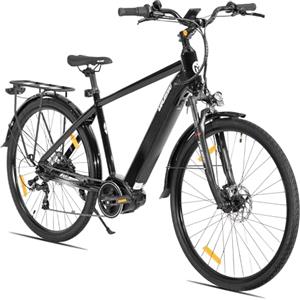 HH HILAND HILAND Allanton E-Mountain Bike 28 Pollici, Bicicletta Elettrica Unisex con Motore 250W e Batteria 10,4Ah, Telaio in Alluminio, Freni a Disco Idraulici, Cambio 7 Velocità, MTB E-Bike Nero