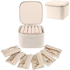 Aucuu Portagioie da Viaggio, Mini Organizer da Viaggio per Gioielli, con 6 Tasche in Velluto con Cerniera per Gioielli, Regalo di Compleanno per Donne, Porta Gioielli Donna