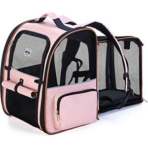 Lekespring Zaino per Cani Gatti Trasportino Espandibile,Grandi Pieghevole Cuccia Portatile con Imbracatura di Sicurezza e Tappetino per Animali Inclusi,Carico Massimo 10 KG,Rosa XL