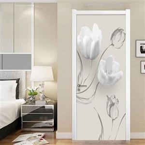 FOKH JFEDMN Adesivo Per Porte 3D Per Porte Interne, 90X210Cm Fiori Bianchi Alla Moda Fotomurali Autoadesivi Per Porte In Vinile, Carta Da Parati Soggiorno Cucina Camerette Art Applique