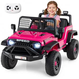 COSTWAY 24V Macchina Eletrrica per Bambini, Auto Elettrica con Telecomando Genitori, Musica, Clacson, Fari LED e Sospensioni a Molla, 1,6-4,1 km/h, 3 Anni+ (Rosa)