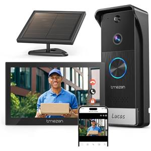 TMEZON Videocitofono wifi Senza Fili con Pannello Solare,Schermo Touchscreen a Colori da 7'', 1080P Campanello Video Esterno, Audio Bidirezionale,WiFi 2,4/5 GHz,Rilevamento PIR,APP Controllo Remoto