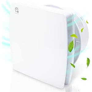 Ikodm Ventilatore da bagno 100 mm con sensore di umidità e valvola di ritorno, timer, Ventola Aspirazione Bagno, ventilatore da soffitto e montaggio a parete per Toilette e cantina