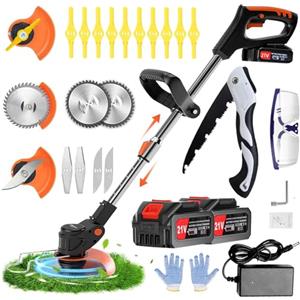 Ginzyaiy Decespugliatore a batteria, 21v 2000 mAh Alta capacità Decespugliatore Elettrico, 3 In 1 Tagliabordi a batteria ，Altezza regolabile e testa girevole a 90°Per Il Taglio Di Giardini,Prati E villa