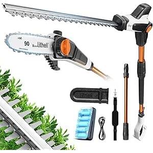 Litheli 20V 2-in-1 tagliasiepi telescopico，potatore telescopico elettrico, Testa Inclinabile, Manico Telescopico, con una Batteria 2.0Ah per Potatura e Rifinitura Rami