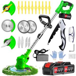 Ginzyaiy Decespugliatore a Batteria,21V 2000mAh Tagliabordi Elettrico， Con Lama in Metallo3 in 1Tagliabordi a batteria ，Maniglia a scomparsa e rotazione della testa di 90°，Adatto per prati, giardini e campi