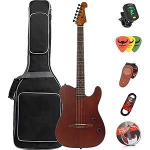 Bullfighter Case Portatile per Chitarra Acustica Silenziosa 6 Corde Classica e Folk, Cinghia, Corde di Acciaio, Tuner (natura)