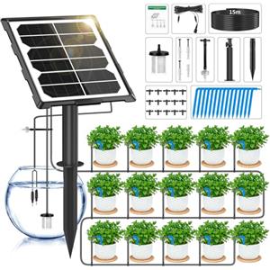 Forever Speed Solar Automatic Drip Irrigation Kit con Sensore D'acqua, Kit Irrigazione Giardino 6 Modalità con Tubo da 15 M per Giardini, Balconi, Piante in Vaso