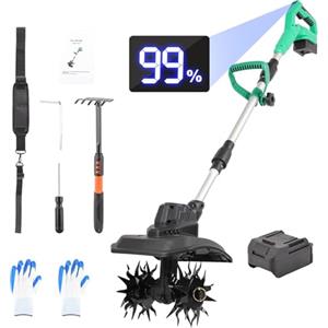 MISTRO Motozappa a Batteria con Tracolla & Display Digitale | Motore Brushless 500W | Larghezza 23cm | Compatibile Batterie Makita 18V & DeWalt 20V | Motocicletta elettrica senza fili 21 V