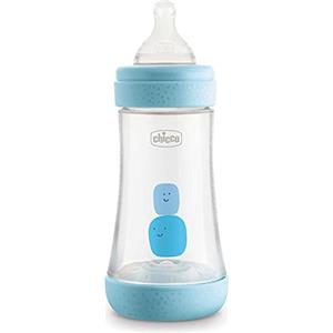 Chicco Perfect 5 Biberon Anticolica, Bimbo, 240 ml, Silicone, 2 Fori, Azzurro