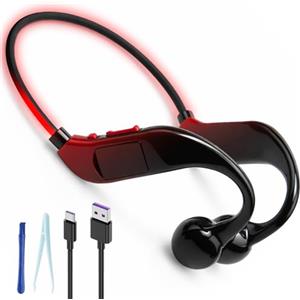 Synclum Cuffie per conduzione Ossea Bluetooth 5.4 Impermeabile IPX5 con memoria MP3 da 32 GB, Auricolari sportivi senza fili ad ascolto aperto con microfono, lunga durata e fascio luminoso per corsa e