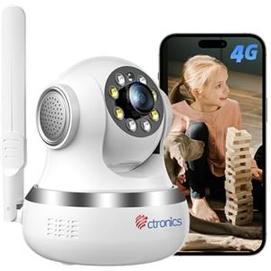 Ctronics 4G Telecamera Interno con SIM, Tracciamento Automatico, 8 Posizioni, Visione Notturna a Colori 20 m, PC/App, FTP/Cloud, 360° PTZ, Audio Bidirezionale, Montaggio Parete/Soffitto